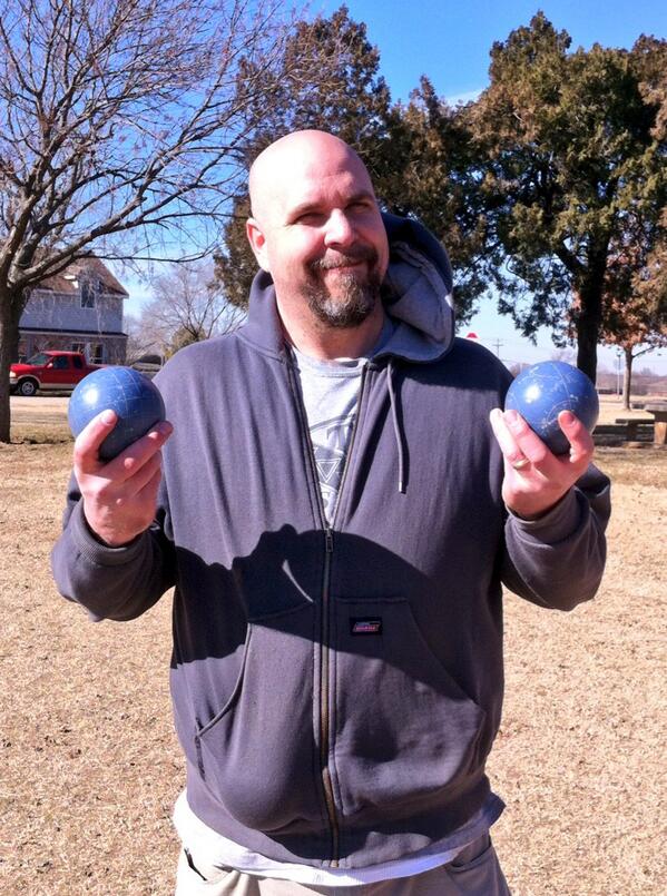 Brian shows off his blue balls